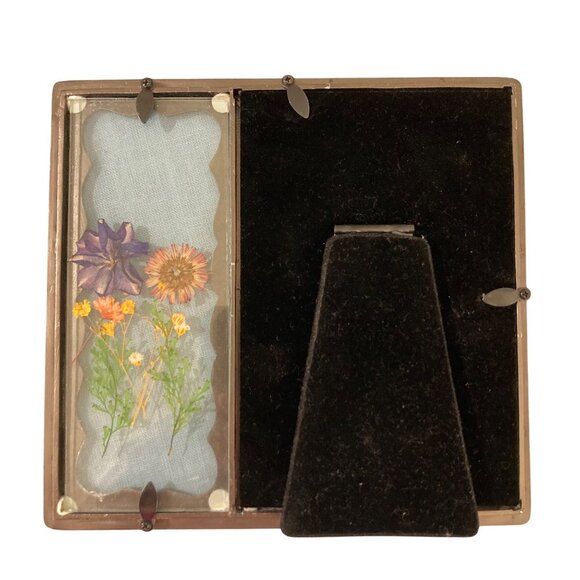 Vintage Pressed Flower Silver Tone Photo Picture Frame - Picture 2 of 4